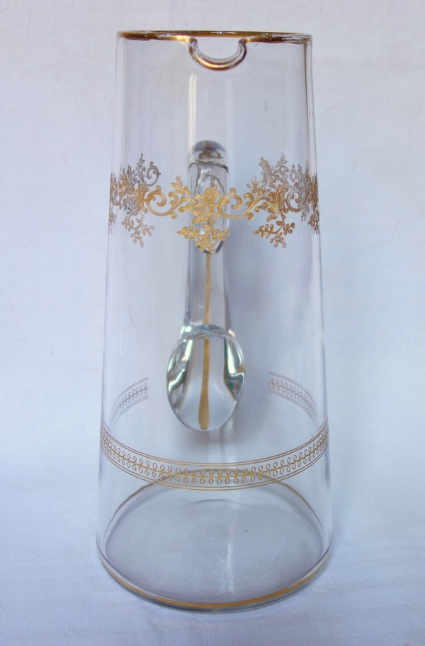 Baccarat crystal orange juice pitcher, Sevigne pattern enhanced with fine gold / Recamier pattern