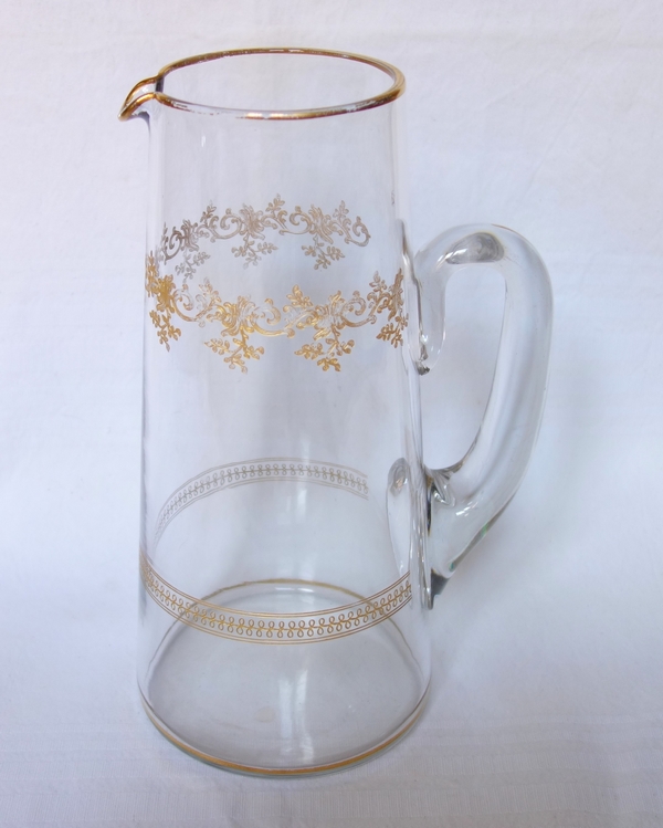 Baccarat crystal orange juice pitcher, Sevigne pattern enhanced with fine gold / Recamier pattern