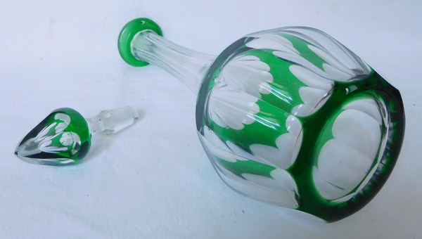 St Louis crystal wine / water decanter, green overlay, Bristol pattern