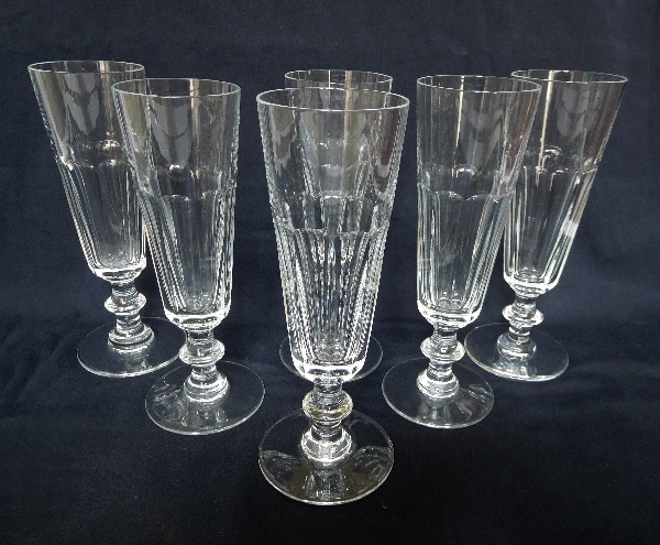 St. Louis crystal champagne glass / flutes, Caton pattern - signed