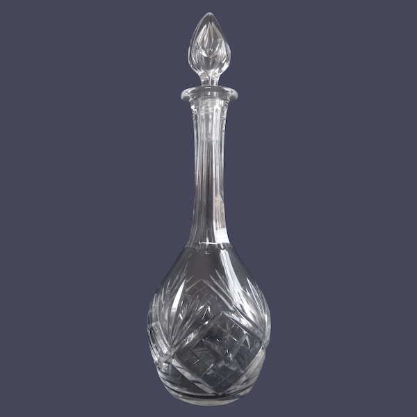 St Louis crystal wine decanter / bottle, Chantilly pattern - signed - 35cm