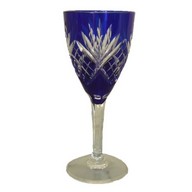 St Louis crystal hock glass, blue cobalt overlay crystal, Chantilly pattern - 15,7cm - signed