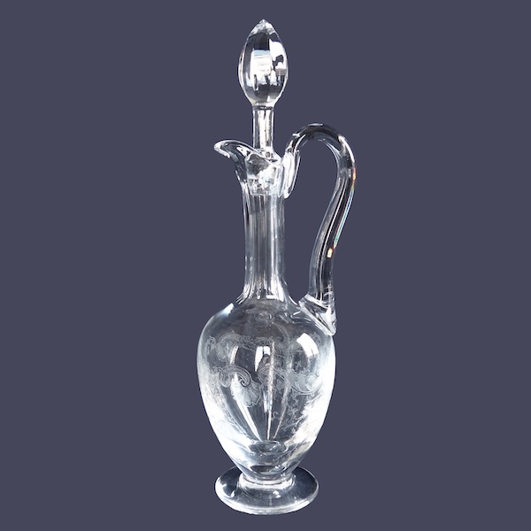 St Louis crystal ewer / wine decanter, Cleo pattern - signed