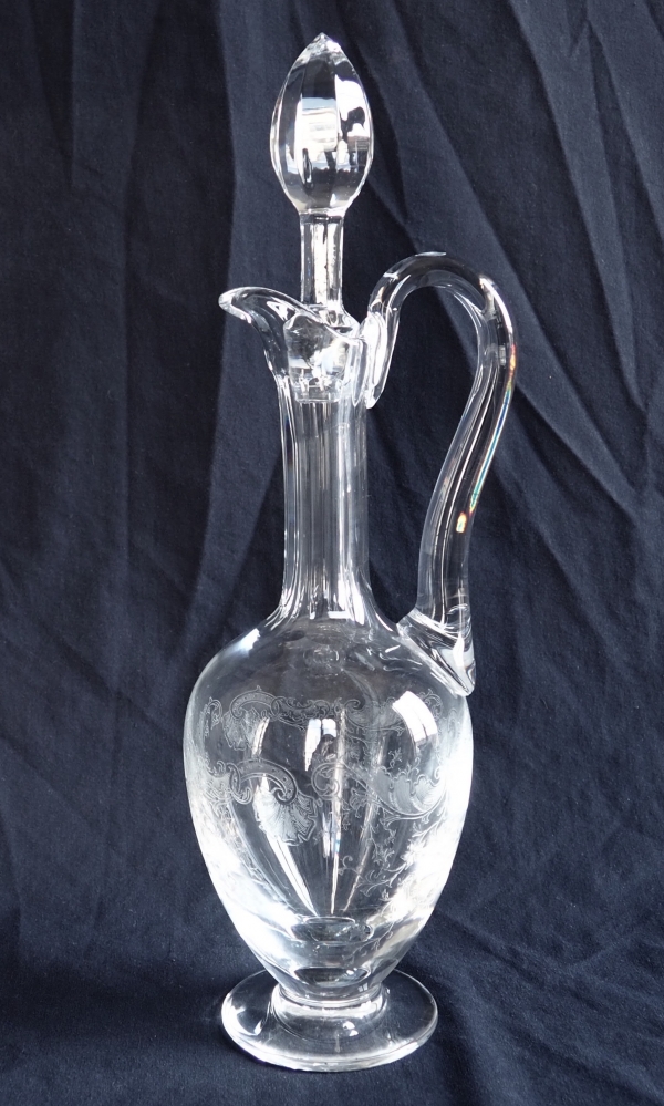 St Louis crystal ewer / wine decanter, Cleo pattern - signed