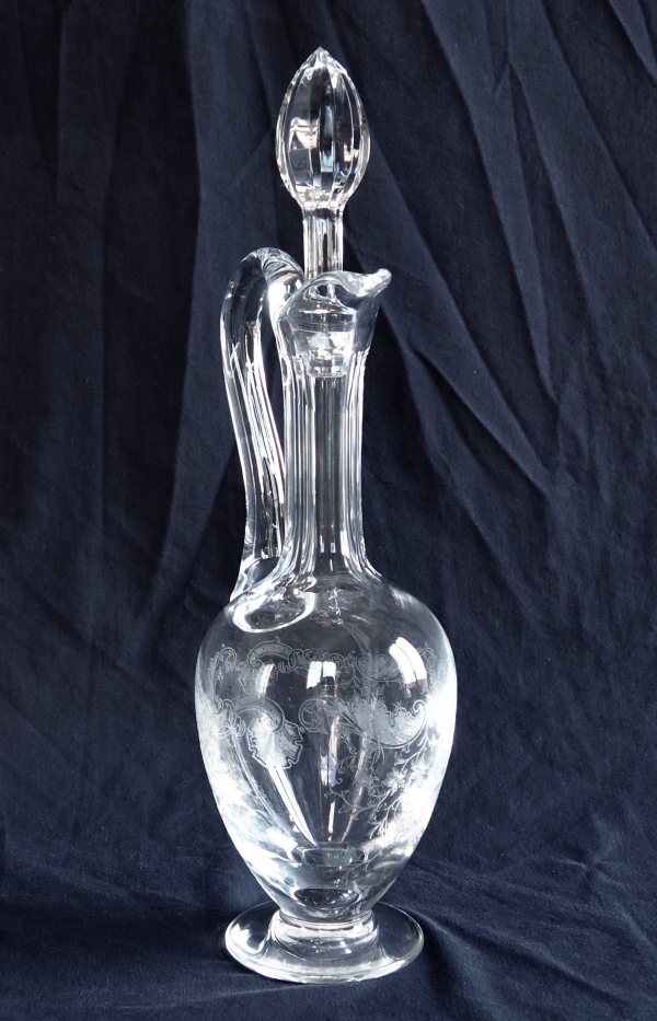 St Louis crystal ewer / wine decanter, Cleo pattern - signed