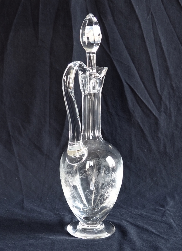 St Louis crystal ewer / wine decanter, Cleo pattern - signed