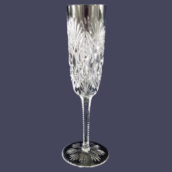 St Louis crystal champagne flute, Florence pattern - signed