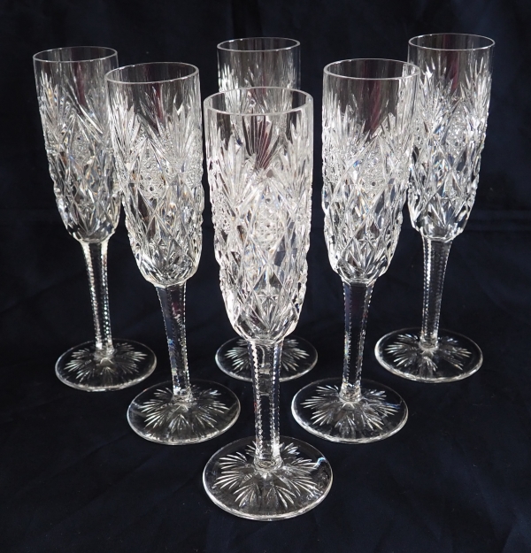 St Louis crystal champagne flute, Florence pattern - signed