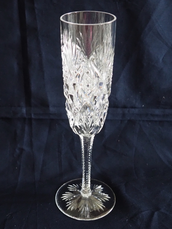 St Louis crystal champagne flute, Florence pattern - signed