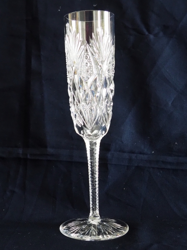 St Louis crystal champagne flute, Florence pattern - signed