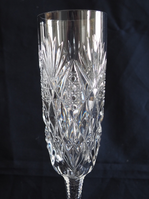 St Louis crystal champagne flute, Florence pattern - signed