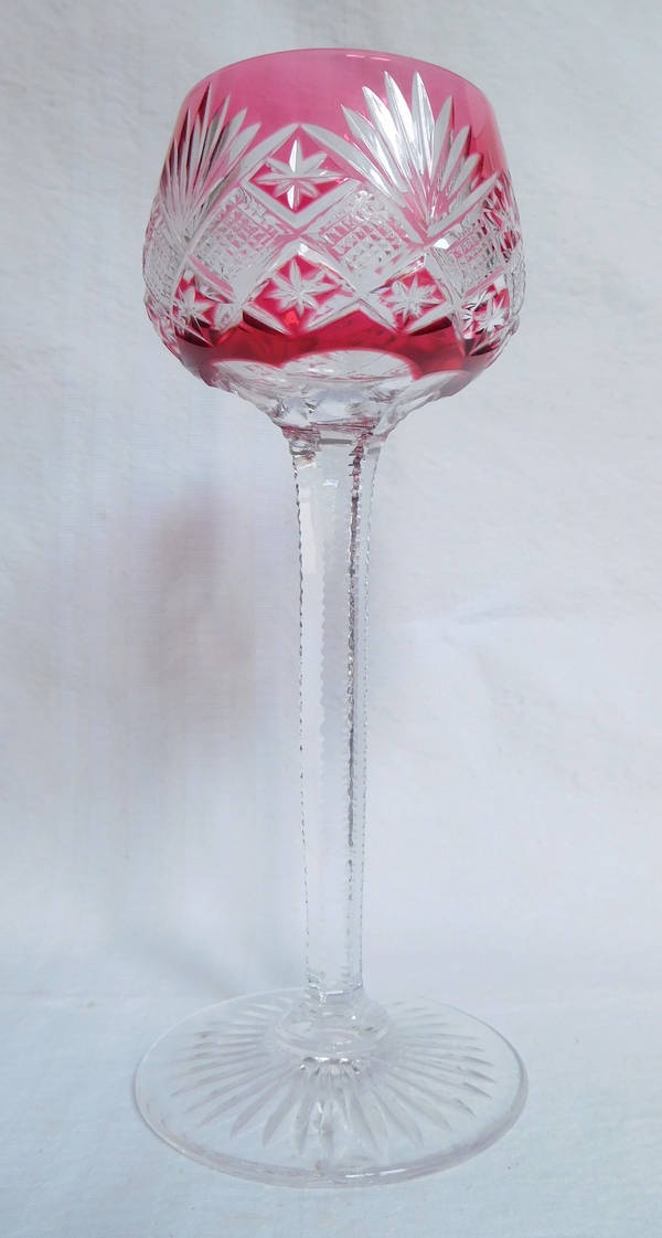 St Louis crystal hock glass, Gavarni pattern, pink overlay crystal