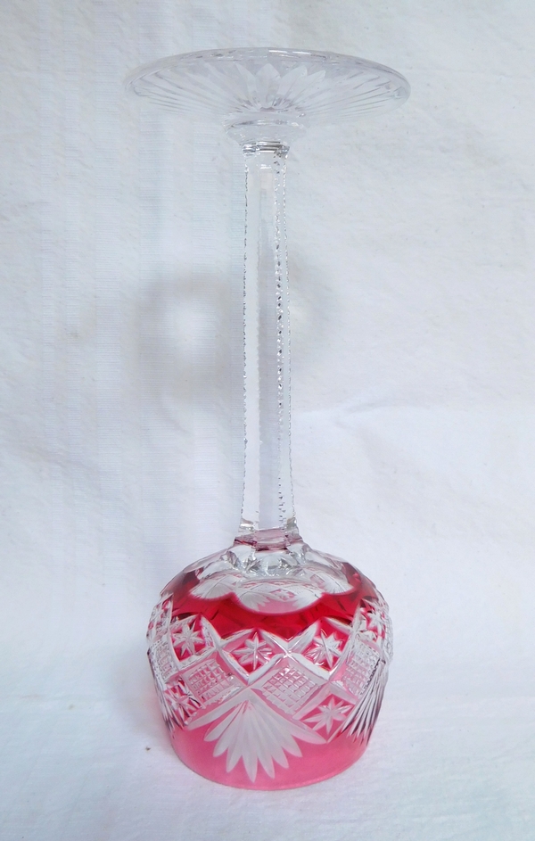 St Louis crystal hock glass, Gavarni pattern, pink overlay crystal