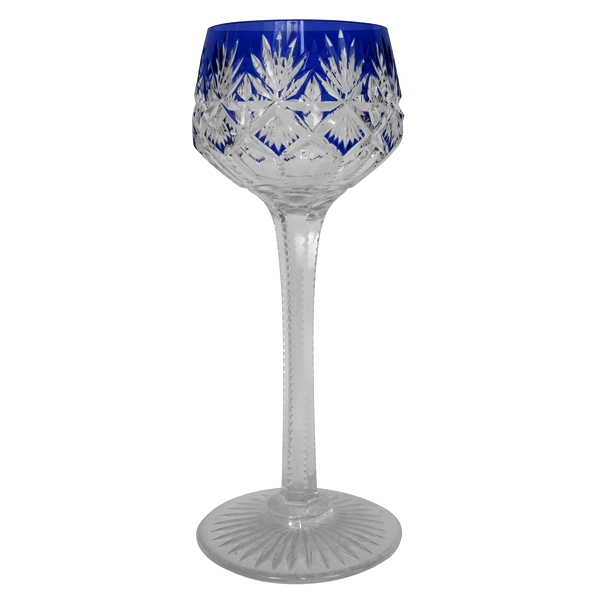 Verre à vin du Rhin en cristal de Saint Louis overlay bleu cobalt, modèle Gavarni