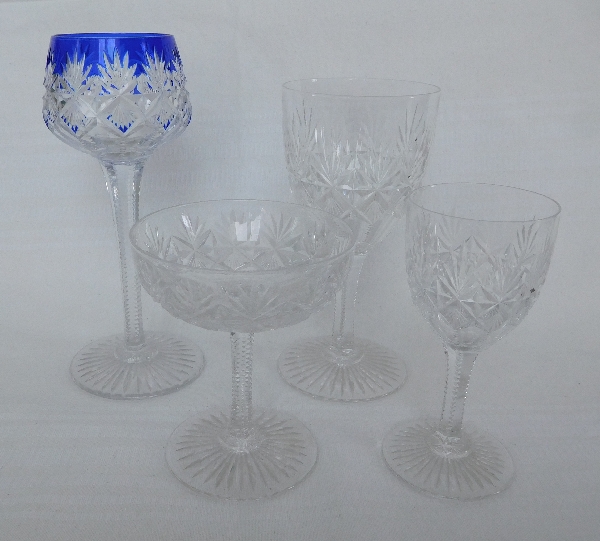 St Louis crystal hock glass, Gavarni pattern, cobalt blue overlay crystal