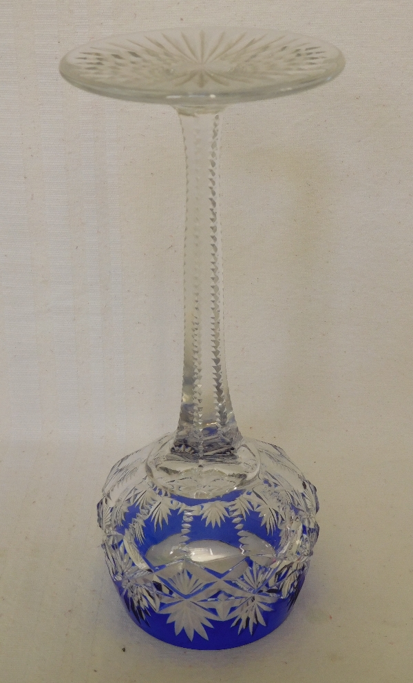 St Louis crystal hock glass, Gavarni pattern, cobalt blue overlay crystal