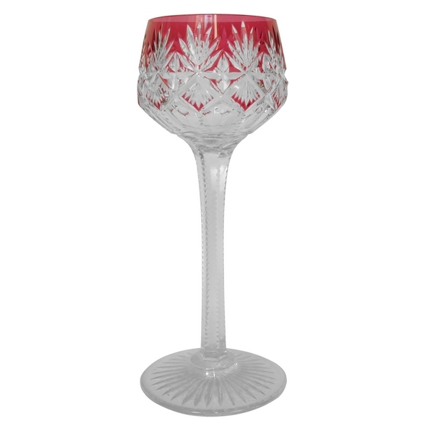 St Louis crystal hock glass, Gavarni pattern, pink overlay crystal