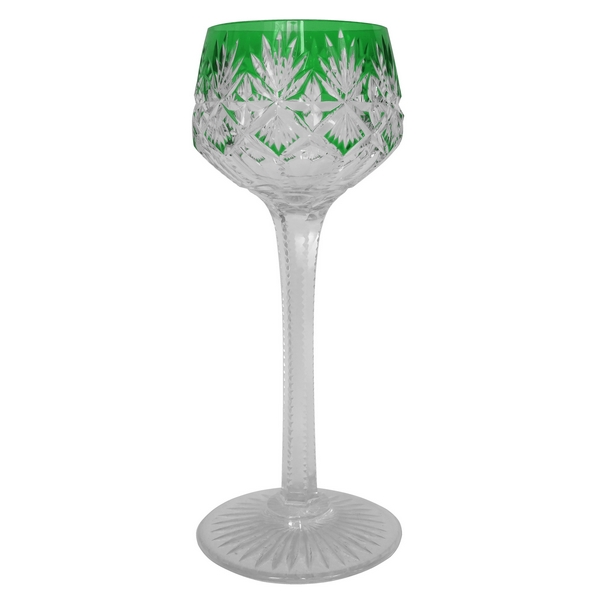 Verre à vin du Rhin en cristal de Saint Louis overlay vert, modèle Gavarni