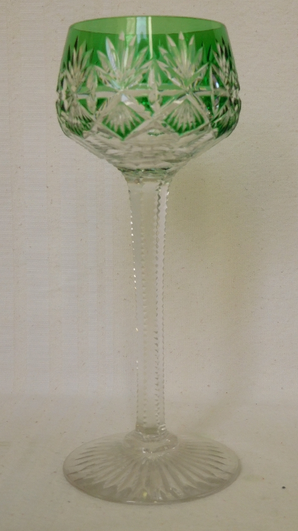 St Louis crystal hock glass, Gavarni pattern, green overlay crystal