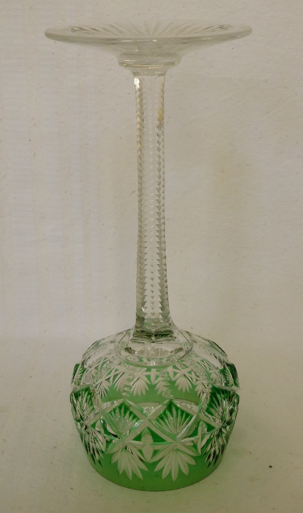 St Louis crystal hock glass, Gavarni pattern, green overlay crystal