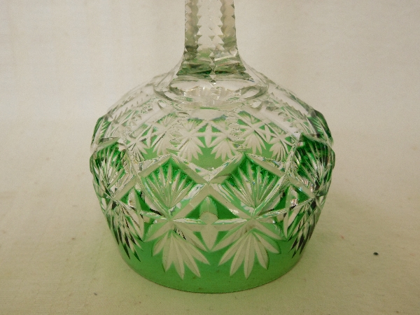 St Louis crystal hock glass, Gavarni pattern, green overlay crystal