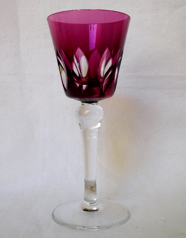 Rare purple St Louis overlay crystal hock glass, Jersey pattern - signed