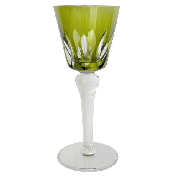 Verre à vin du Rhin / roemer en cristal de St Louis overlay vert chartreuse / anis, modèle Jersey - signé