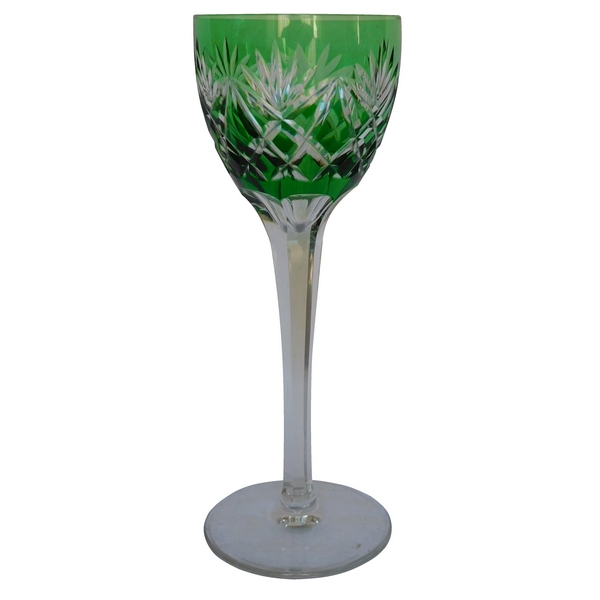 St Louis crystal hock glass, green overlay, Lothaire pattern