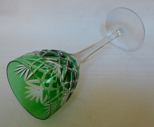 St Louis crystal hock glass, green overlay, Lothaire pattern