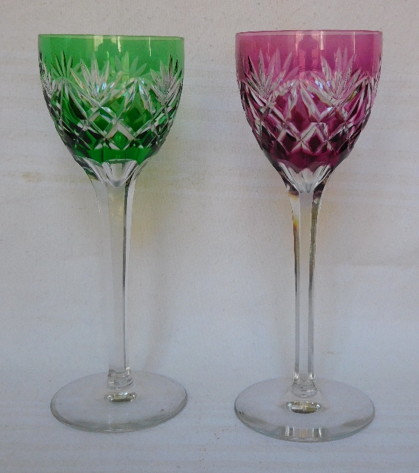 St Louis crystal hock glass, green overlay, Lothaire pattern