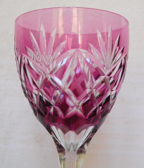 St Louis crystal hock glass, purple overlay, Lothaire pattern