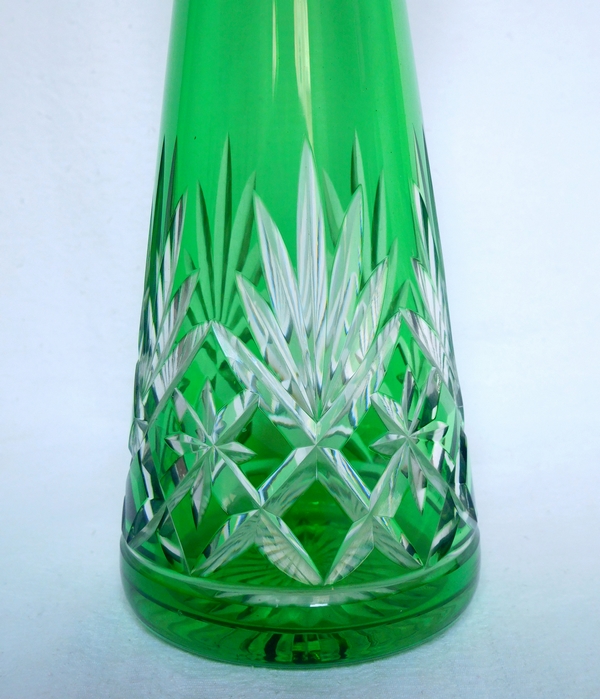 St Louis crystal liquor decanter, green overlay, Masset pattern