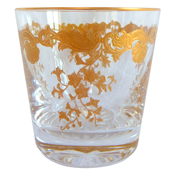 St Louis crystal whiskey glass / tumbler - Massenet pattern enhanced with fine gold - signed