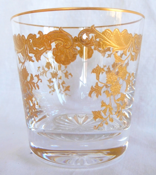 St Louis crystal whiskey glass / tumbler - Massenet pattern enhanced with fine gold - signed