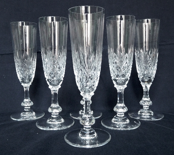 St Louis crystal champagne flute, Massenet pattern - signed