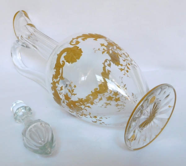 St Louis crystal ewer / decanter, Massenet pattern Louis XV style engraving