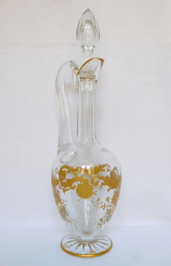 St Louis crystal ewer / decanter, Massenet pattern Louis XV style engraving