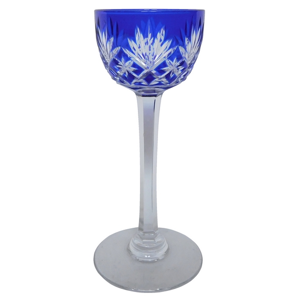 St Louis overlay crystal liquor glass, Massenet pattern, cobalt blue overlay crystal