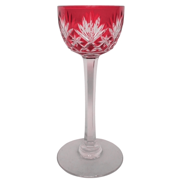 St Louis overlay crystal liquor glass, Massenet pattern, pink overlay crystal