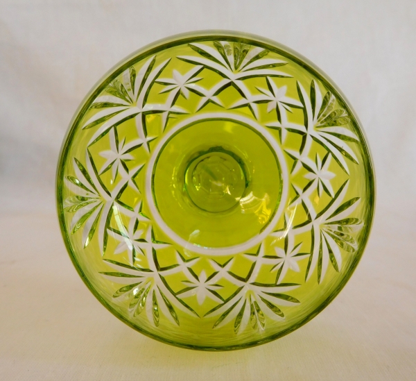 St Louis overlay crystal hock glass, Massenet pattern, light green overlay crystal - signed