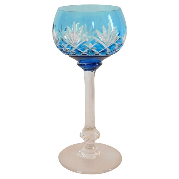 Verre à vin du Rhin / Roemer en cristal de St Louis, modèle Massenet, cristal overlay bleu clair - signé