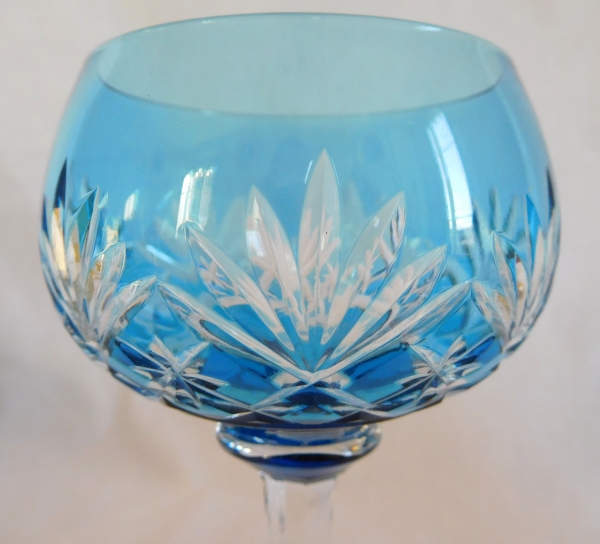 St Louis overlay crystal hock glass, Massenet pattern, light blue / turquoise overlay crystal - signed