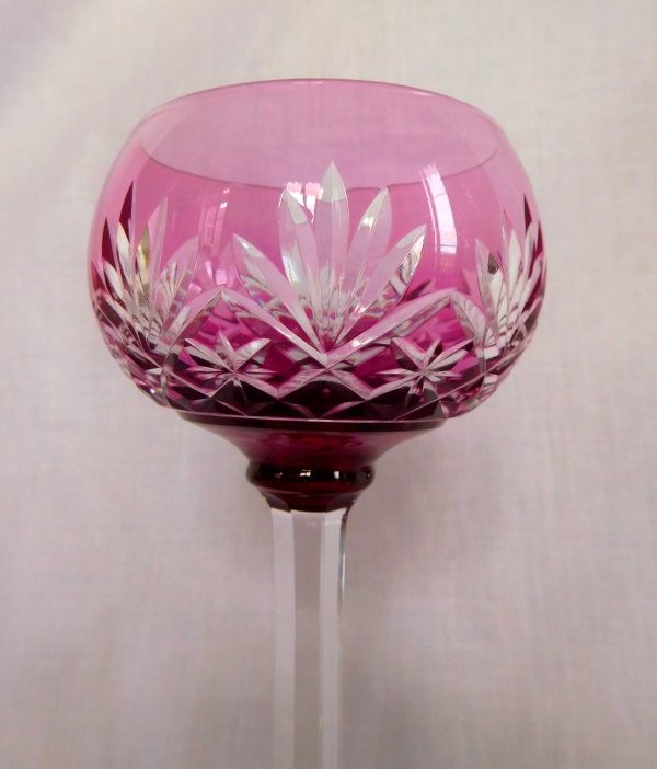 St Louis overlay crystal hock glasse, Massenet pattern, purple overlay crystal - signed