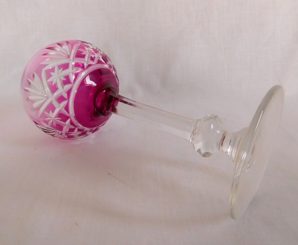 St Louis overlay crystal hock glasse, Massenet pattern, purple overlay crystal - signed