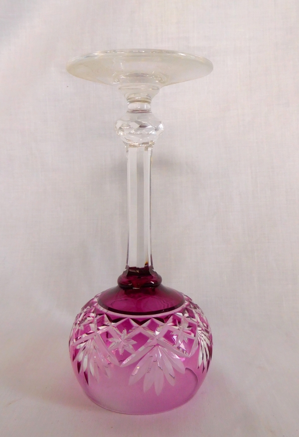 St Louis overlay crystal hock glasse, Massenet pattern, purple overlay crystal - signed