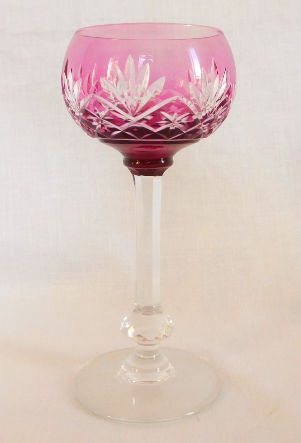 St Louis overlay crystal hock glasse, Massenet pattern, purple overlay crystal - signed