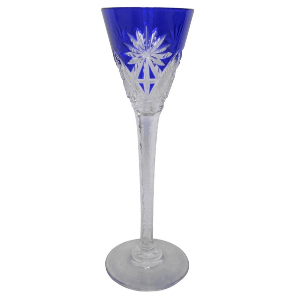 St Louis crystal liquor glass, Nelly pattern, cobalt blue overlay crystal