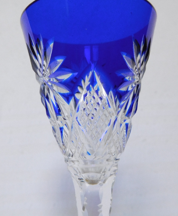 St Louis crystal liquor glass, Nelly pattern, cobalt blue overlay crystal