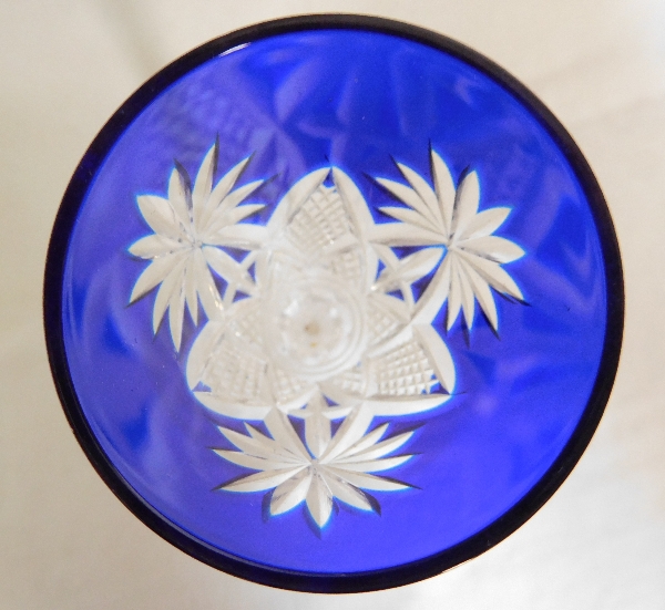 St Louis crystal liquor glass, Nelly pattern, cobalt blue overlay crystal