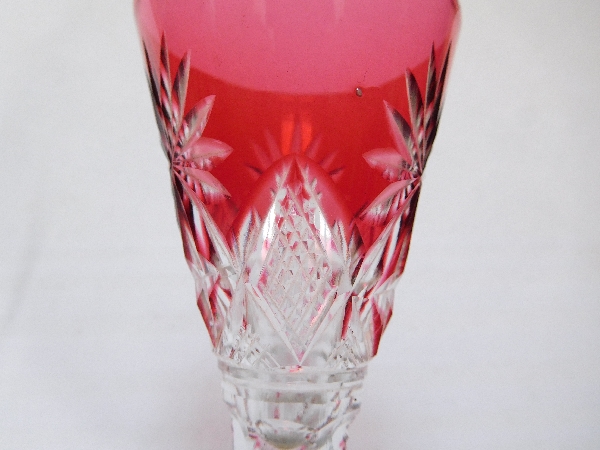 St Louis crystal liquor glass, Nelly pattern, pink overlay crystal
